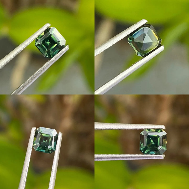 0.83 Ct Asscher Cut Bi-Color Green Yellow Sapphire, 5.1mm x 4.8mm x 3.7mm By Valley Rose