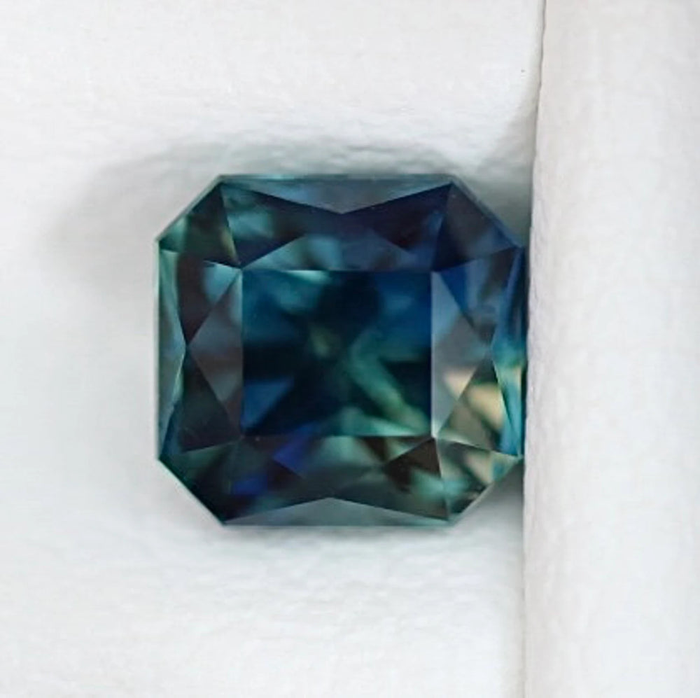 0.93 Ct Asscher Cut Bi-Color Blue Green Sapphire, 4.9mm x 4.7mm x 4.4mm By Valley Rose