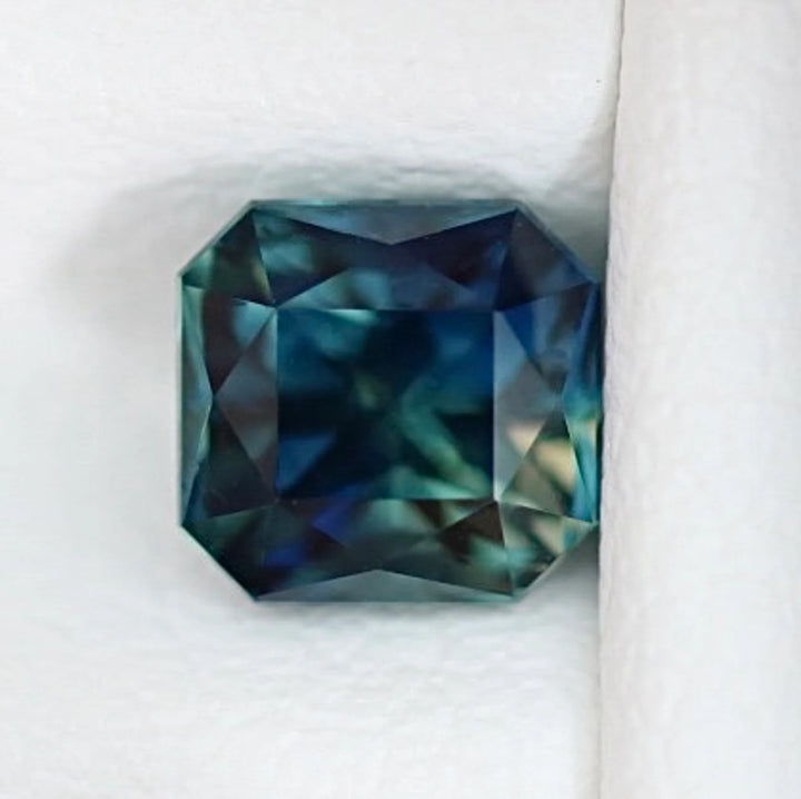 0.93 Ct Asscher Cut Bi-Color Blue Green Sapphire, 4.9mm x 4.7mm x 4.4mm By Valley Rose