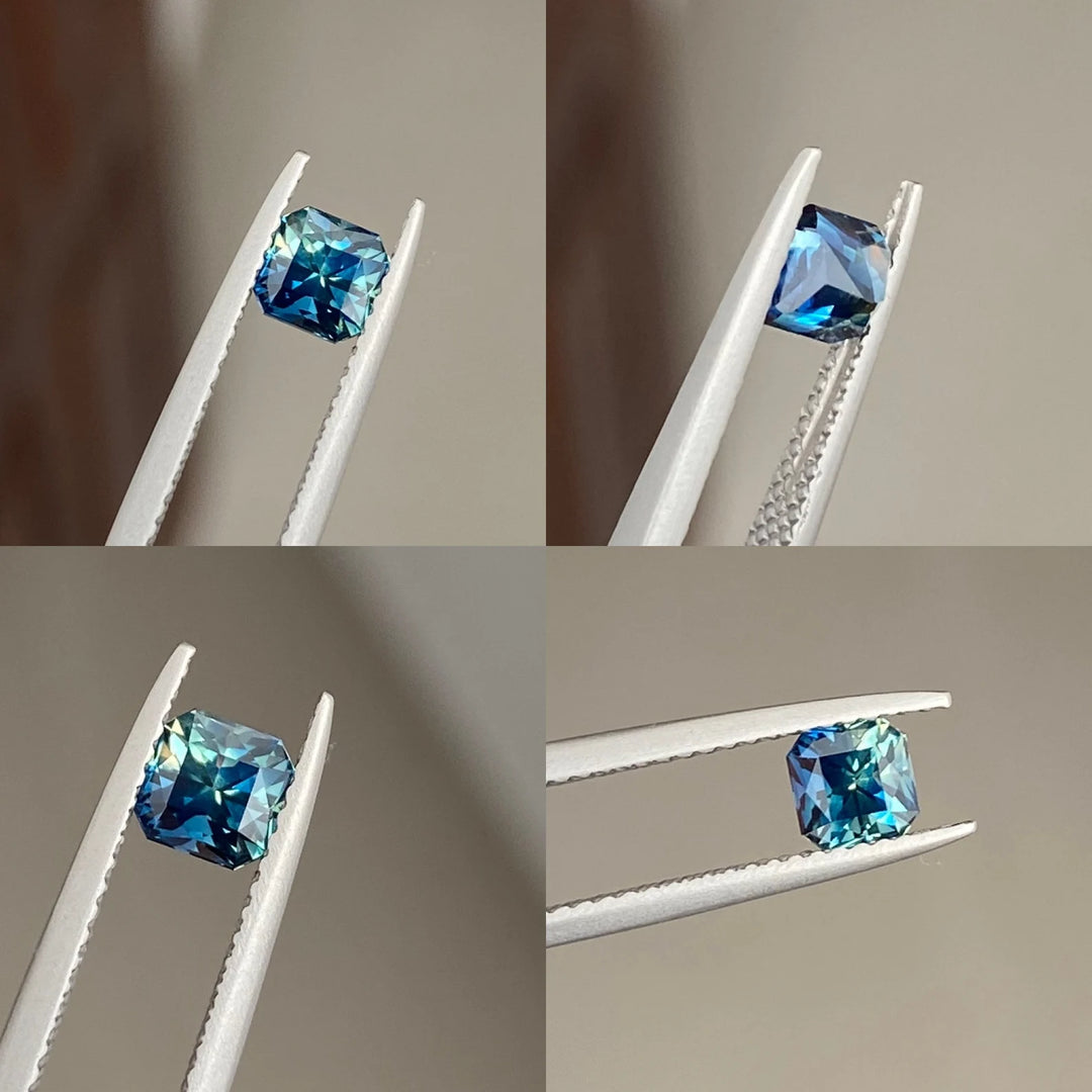 0.93 Ct Asscher Cut Bi-Color Blue Green Sapphire, 4.9mm x 4.7mm x 4.4mm By Valley Rose