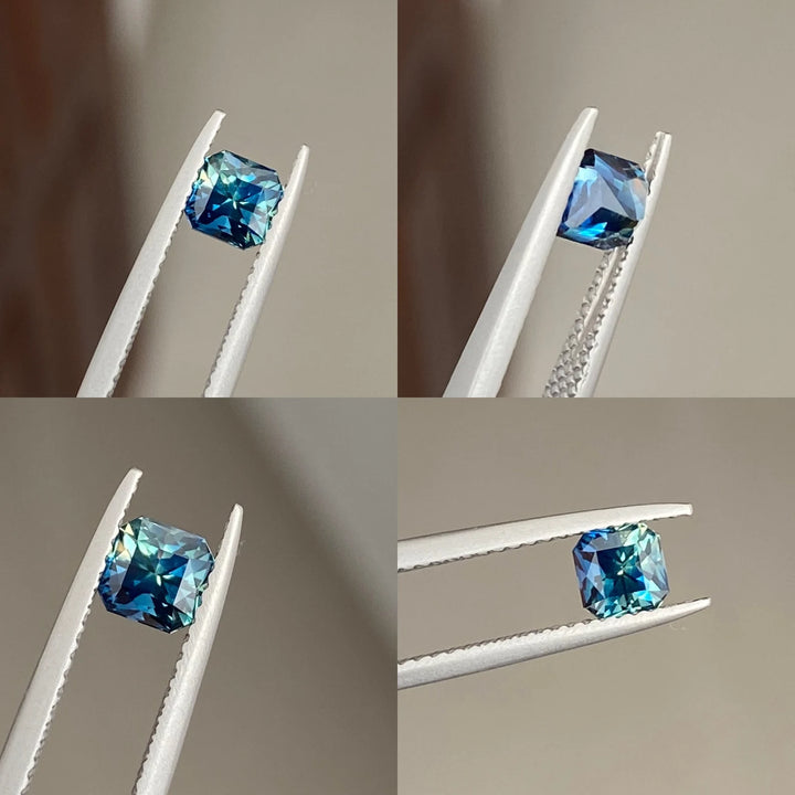 0.93 Ct Asscher Cut Bi-Color Blue Green Sapphire, 4.9mm x 4.7mm x 4.4mm By Valley Rose