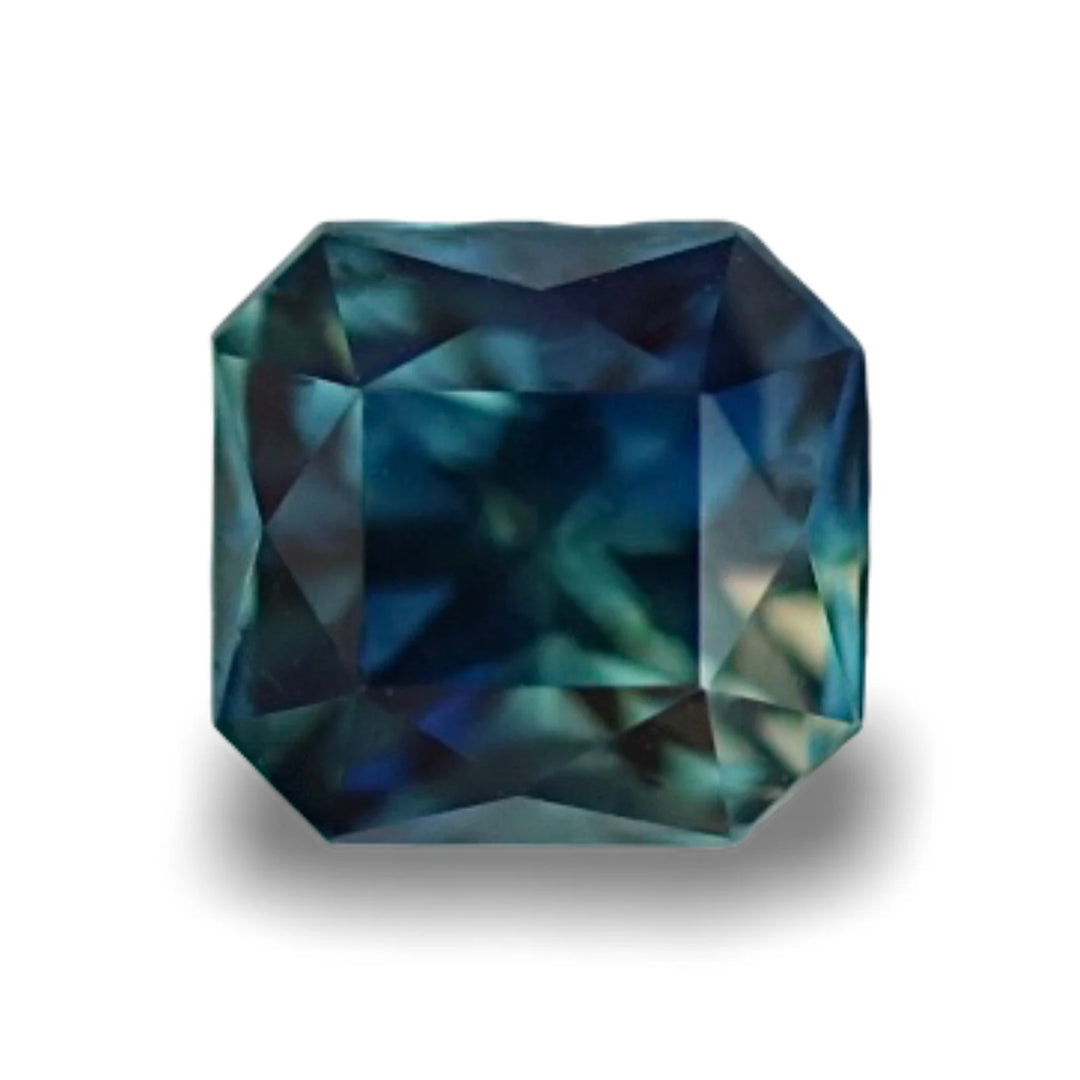 0.93 Ct Asscher Cut Bi-Color Blue Green Sapphire, 4.9mm x 4.7mm x 4.4mm By Valley Rose