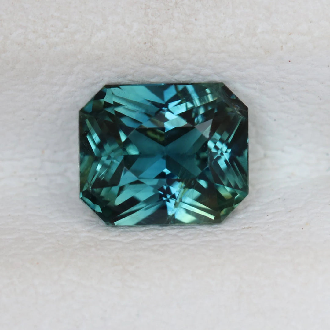 0.94 Ct Radiant Cut Bi-Color Teal Green Sapphire, 5.7mm x 4.8mm x 3.4mm By Valley Rose