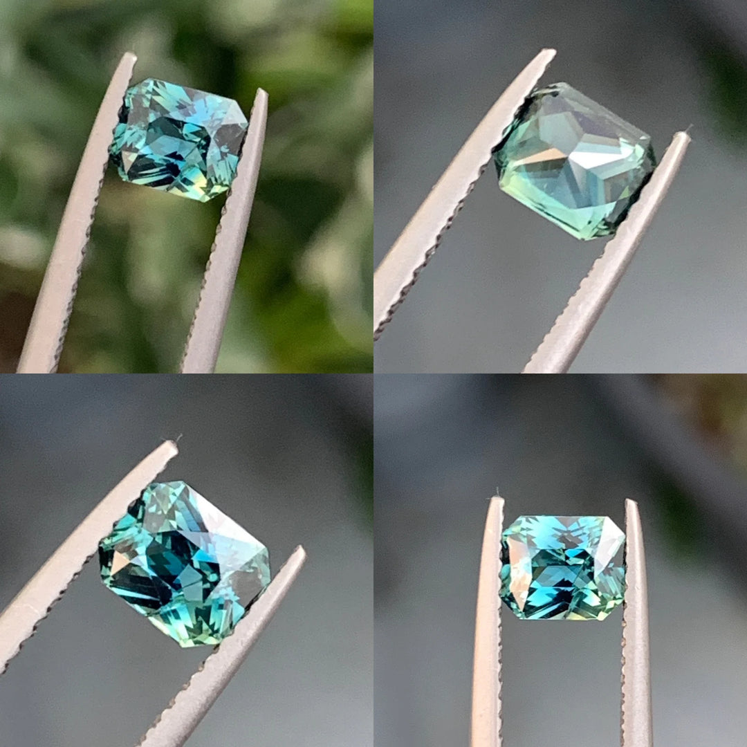 0.94 Ct Radiant Cut Bi-Color Teal Green Sapphire, 5.7mm x 4.8mm x 3.4mm By Valley Rose