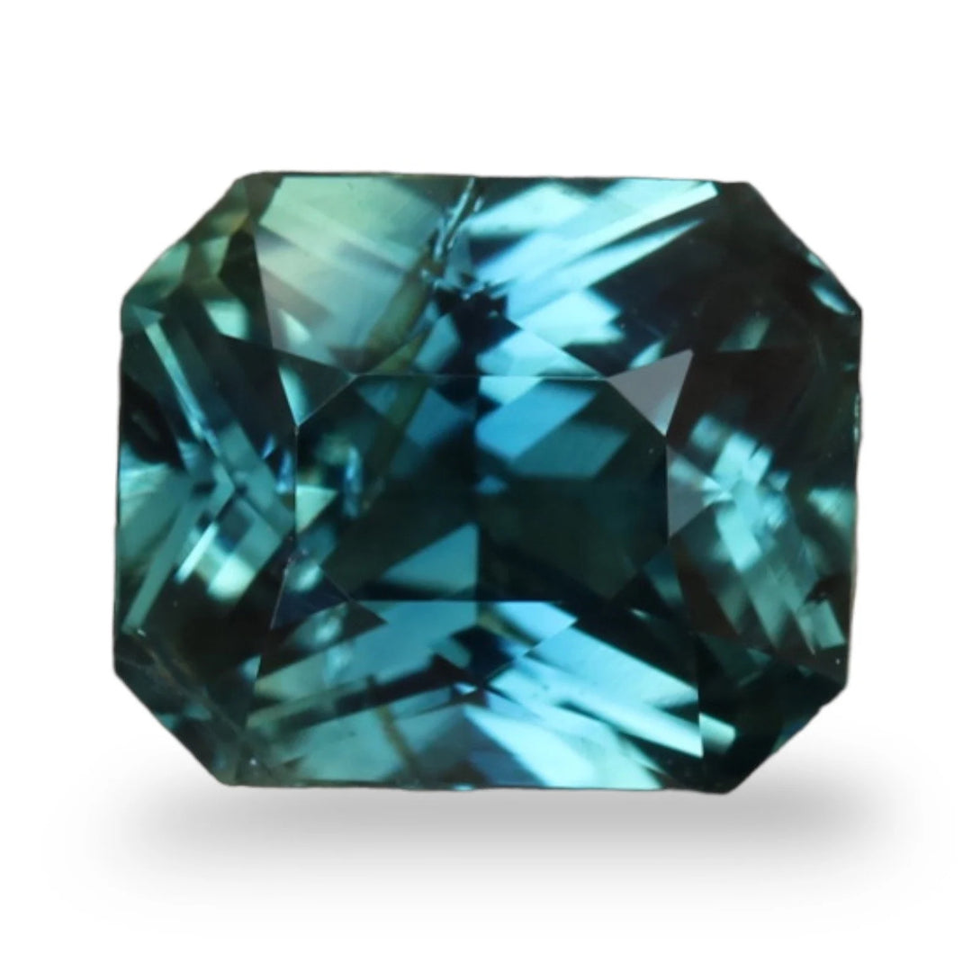 0.94 Ct Radiant Cut Bi-Color Teal Green Sapphire, 5.7mm x 4.8mm x 3.4mm By Valley Rose