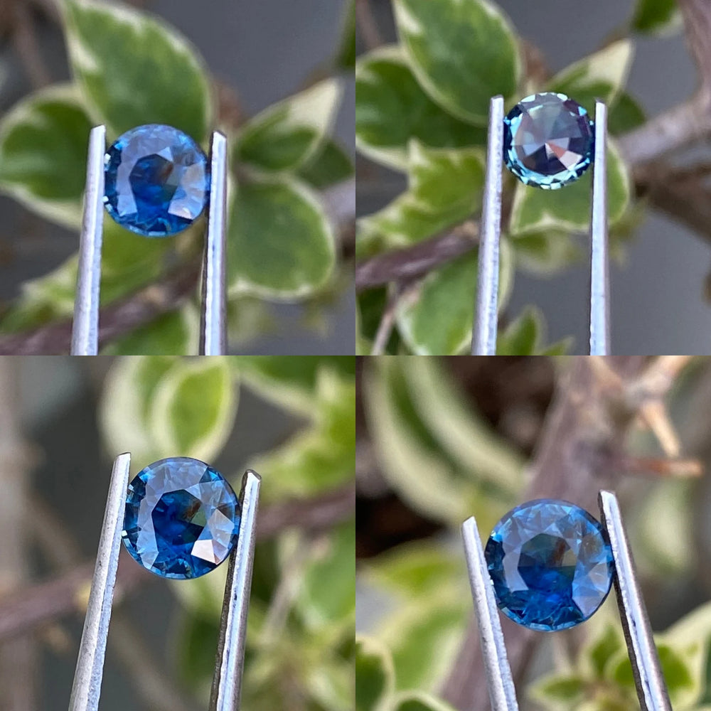 0.95 Ct Round Cut Bi-Color Blue Green Sapphire, 5.7mm By Valley Rose