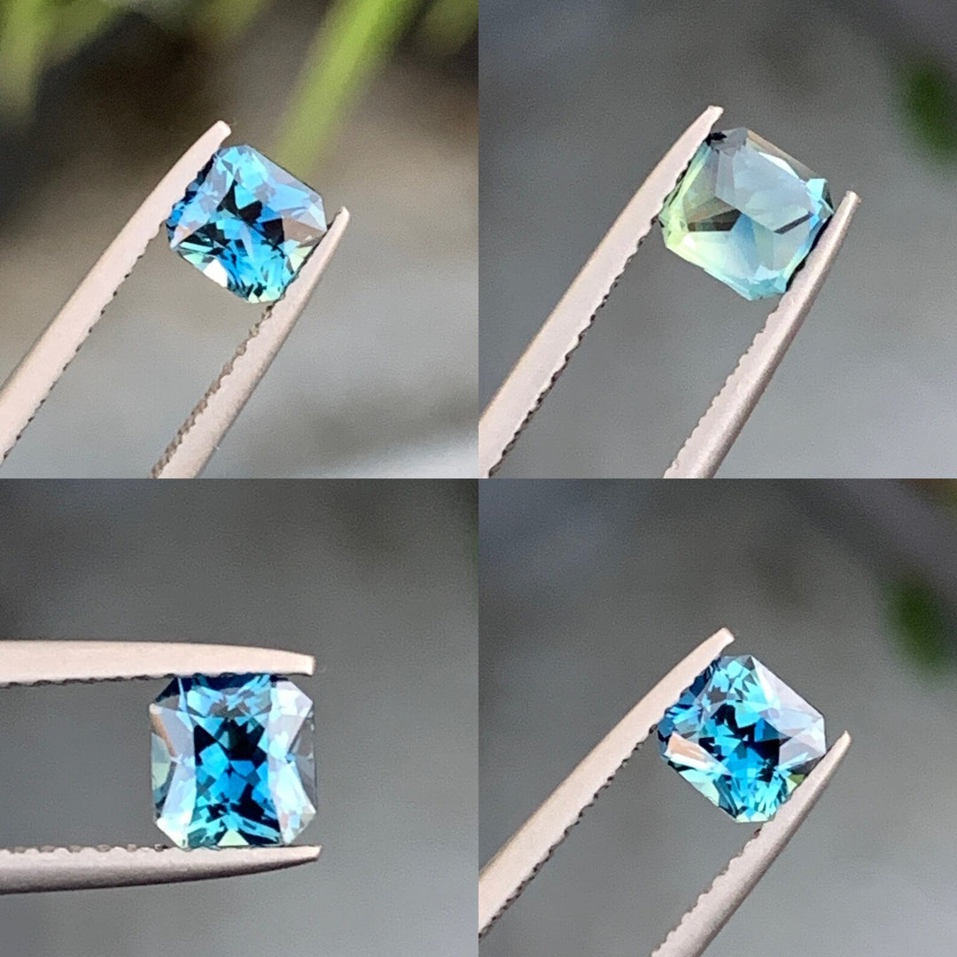 0.98 Ct Asscher Cut Bi-Color Teal Green Sapphire, 5.2mm x 5.0mm x 3.8mm By Valley Rose