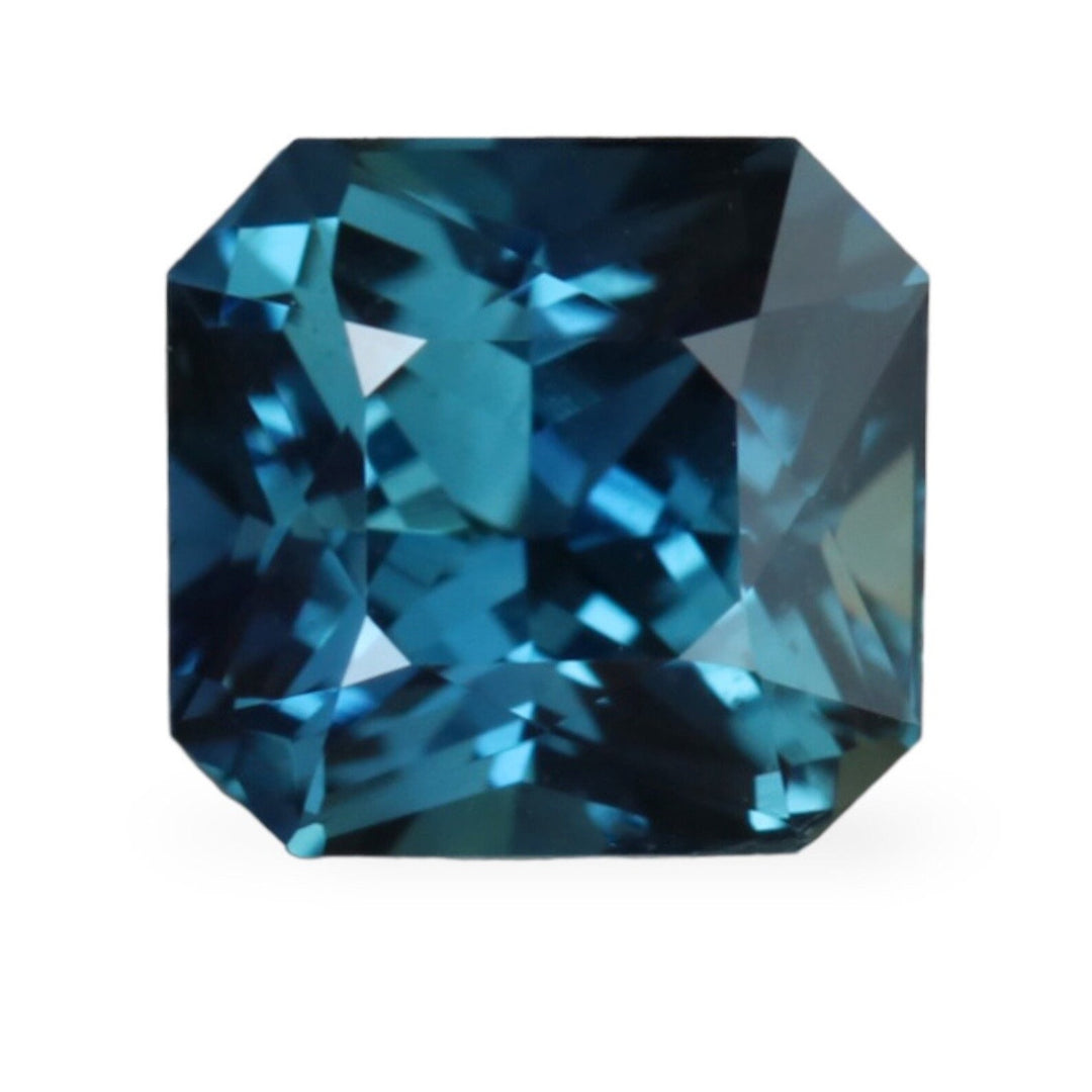0.98 Ct Asscher Cut Bi-Color Teal Green Sapphire, 5.2mm x 5.0mm x 3.8mm By Valley Rose