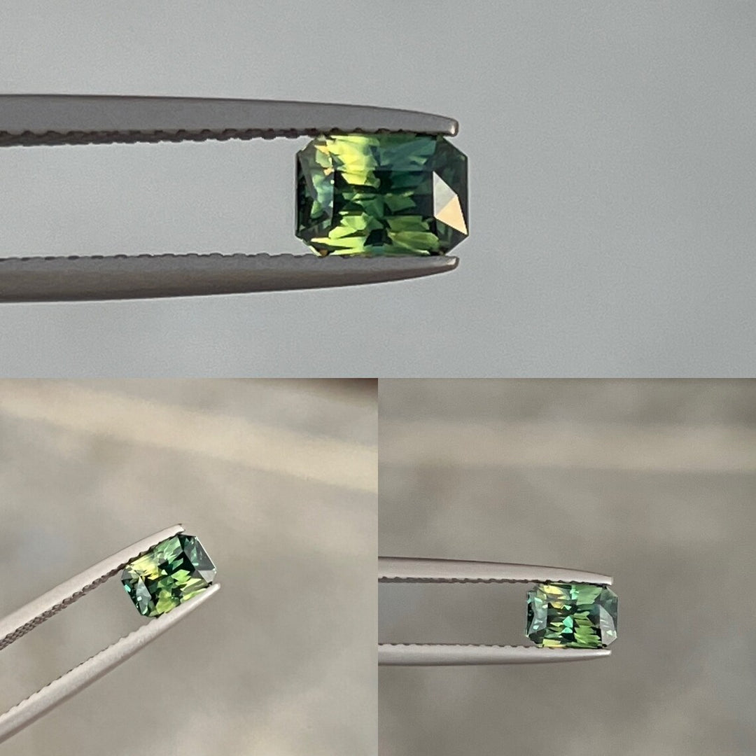 0.99 Ct Radiant Cut Bi-color Green Yellow Sapphire, 6.3mm x 4.5mm x 3.6mm By Valley Rose