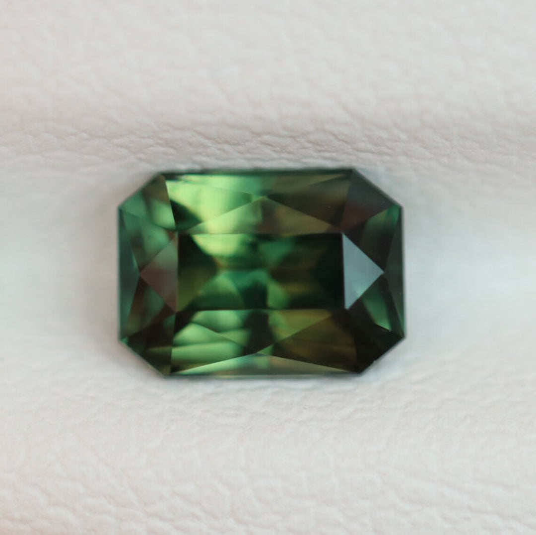 0.99 Ct Radiant Cut Bi-color Green Yellow Sapphire, 6.3mm x 4.5mm x 3.6mm By Valley Rose