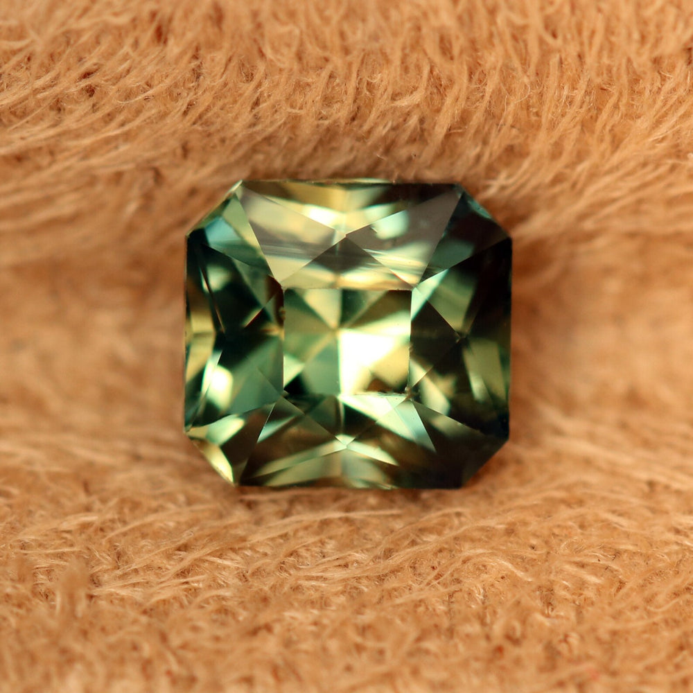 1.01 Ct Asscher Cut Bi-Color Teal Green Sapphire, 5.4mm x 5.1mm x 4.1mm By Valley Rose