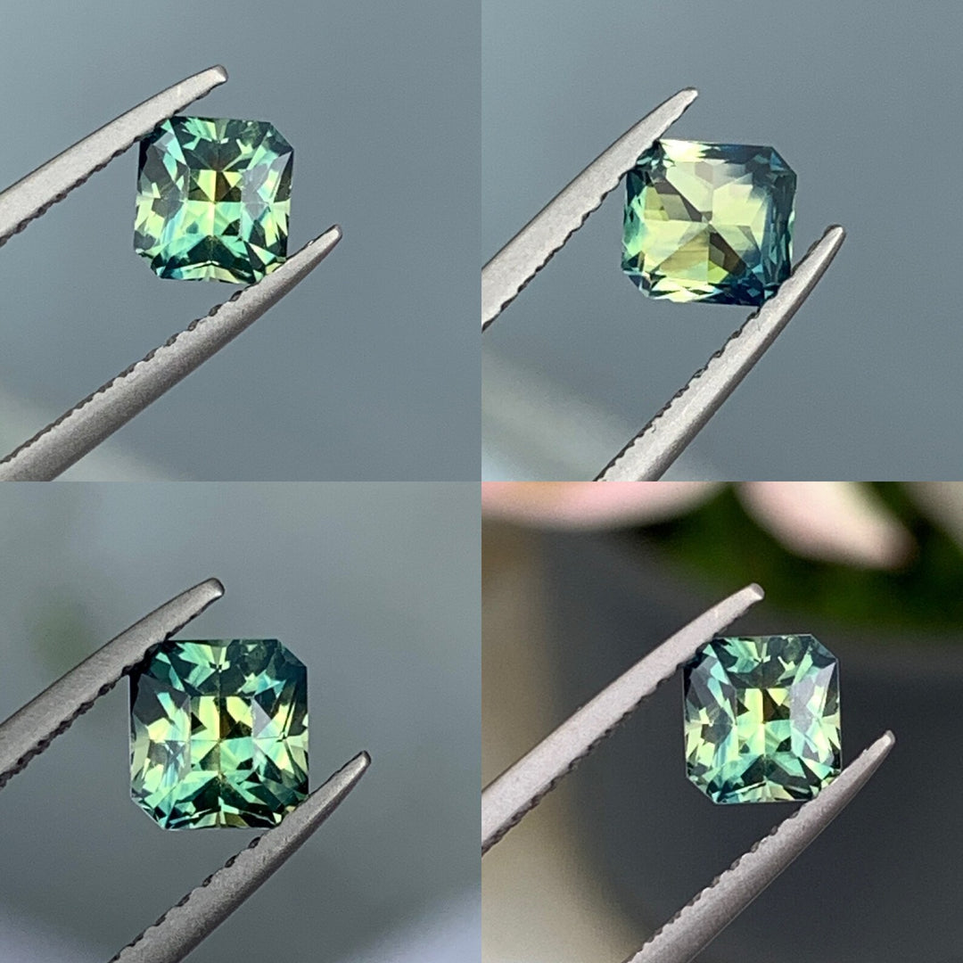1.01 Ct Asscher Cut Bi-Color Teal Green Sapphire, 5.4mm x 5.1mm x 4.1mm By Valley Rose