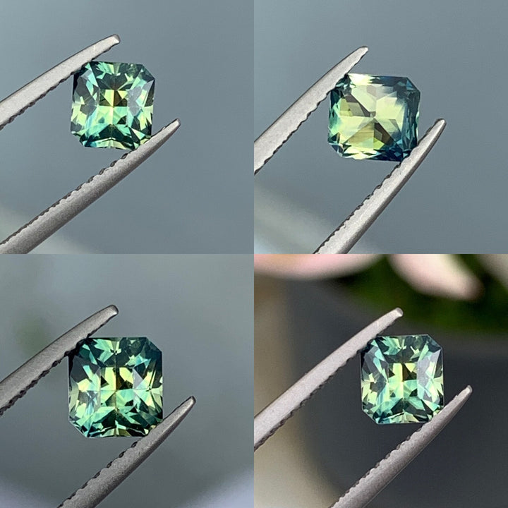 1.01 Ct Asscher Cut Bi-Color Teal Green Sapphire, 5.4mm x 5.1mm x 4.1mm By Valley Rose