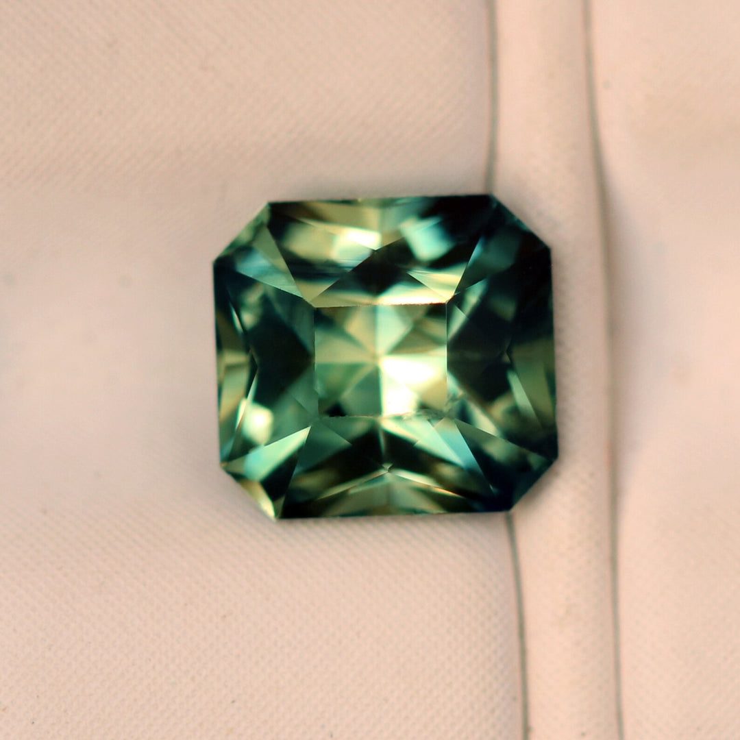 1.01 Ct Asscher Cut Bi-Color Teal Green Sapphire, 5.4mm x 5.1mm x 4.1mm By Valley Rose