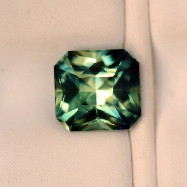 1.01 Ct Asscher Cut Bi-Color Teal Green Sapphire, 5.4mm x 5.1mm x 4.1mm By Valley Rose