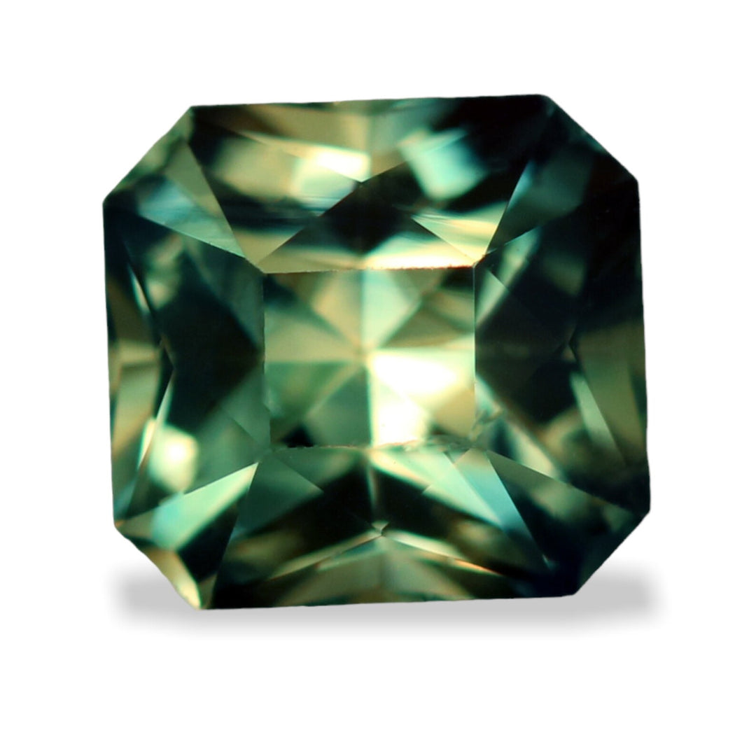 1.01 Ct Asscher Cut Bi-Color Teal Green Sapphire, 5.4mm x 5.1mm x 4.1mm By Valley Rose