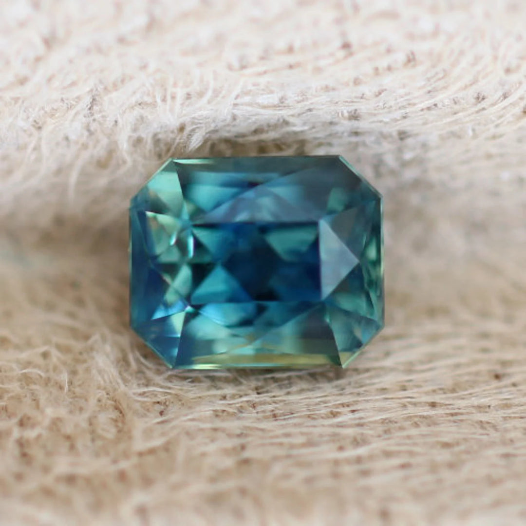 1.02 Ct Radiant Cut Bi-Color Teal Green Sapphire, 5.6mm x 4.7mm x 3.9mm By Valley Rose
