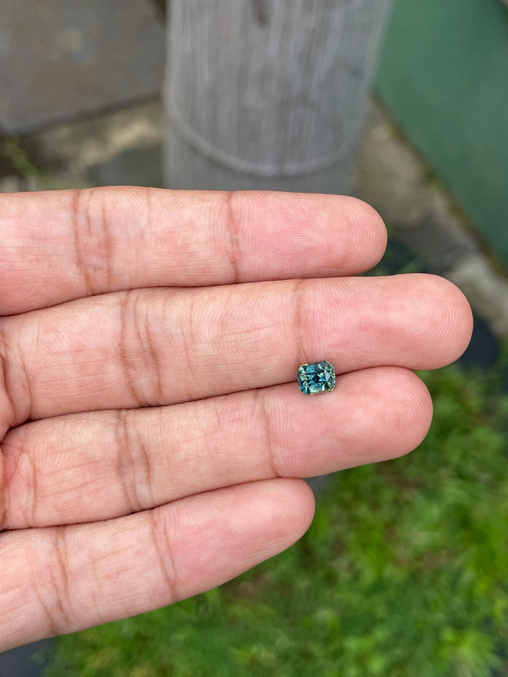 1.02 Ct Radiant Cut Bi-Color Teal Green Sapphire, 5.6mm x 4.7mm x 3.9mm By Valley Rose