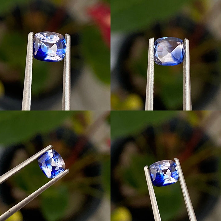 1.03 Ct Cushion Cut Bi-Color Blue White Sapphire, 6.1mm x 4.1mm x 3.6mm By Valley Rose