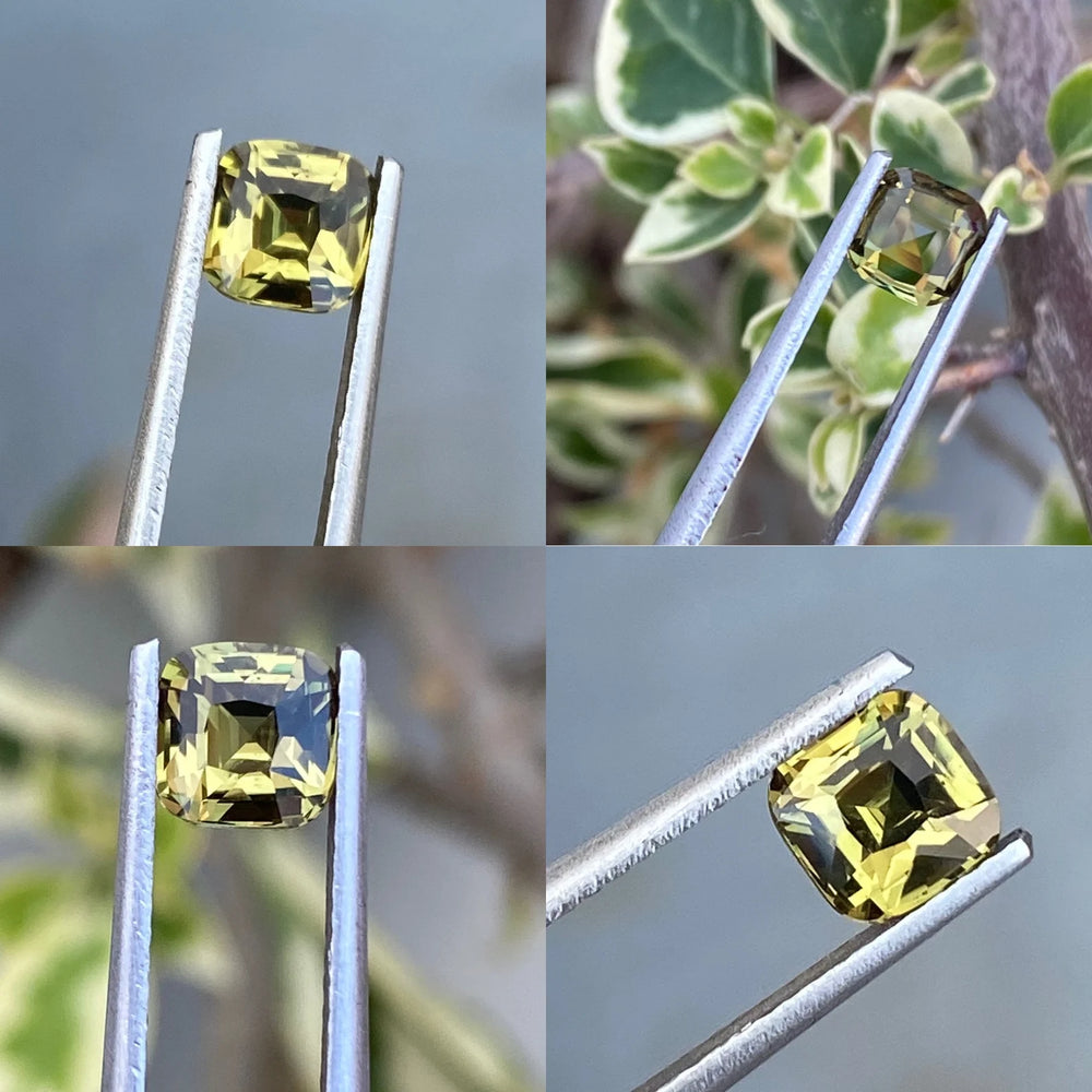 1.03 Ct Cushion Cut Bi-Color Green Yellow Sapphire, 5.4mm x 5.3mm x 3.9mm By Valley Rose