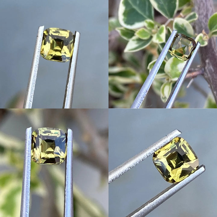 1.03 Ct Cushion Cut Bi-Color Green Yellow Sapphire, 5.4mm x 5.3mm x 3.9mm By Valley Rose