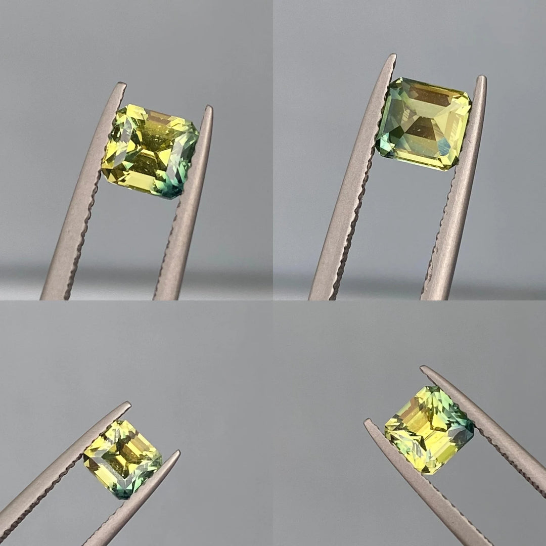 1.05 Ct Asscher Cut Bi-Color Yellow Green Sapphire, 5.6mm x 5.1mm x 4.0mm By Valley Rose