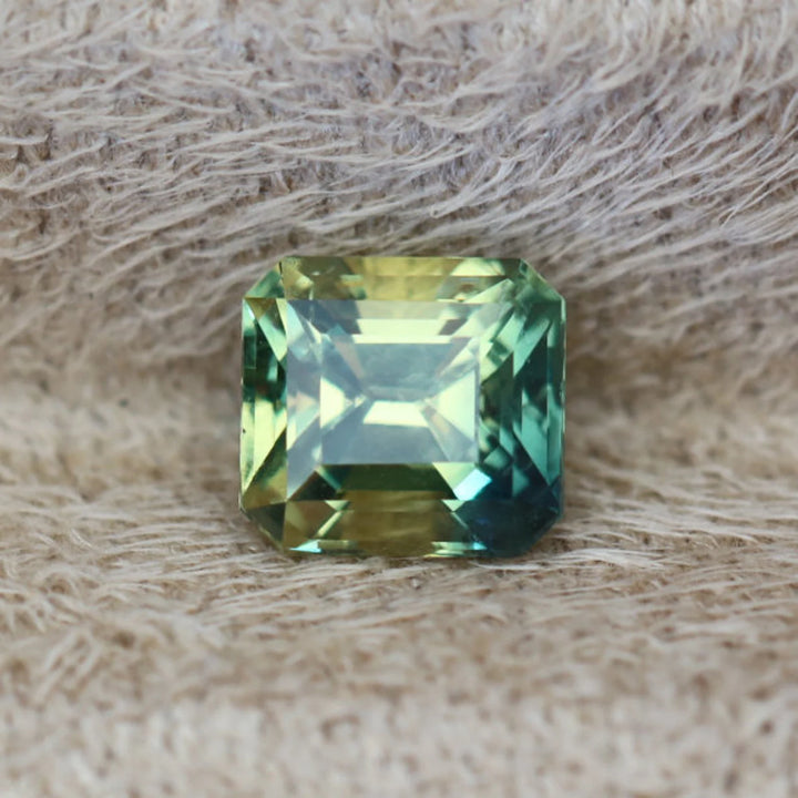1.05 Ct Asscher Cut Bi-Color Yellow Green Sapphire, 5.6mm x 5.1mm x 4.0mm By Valley Rose