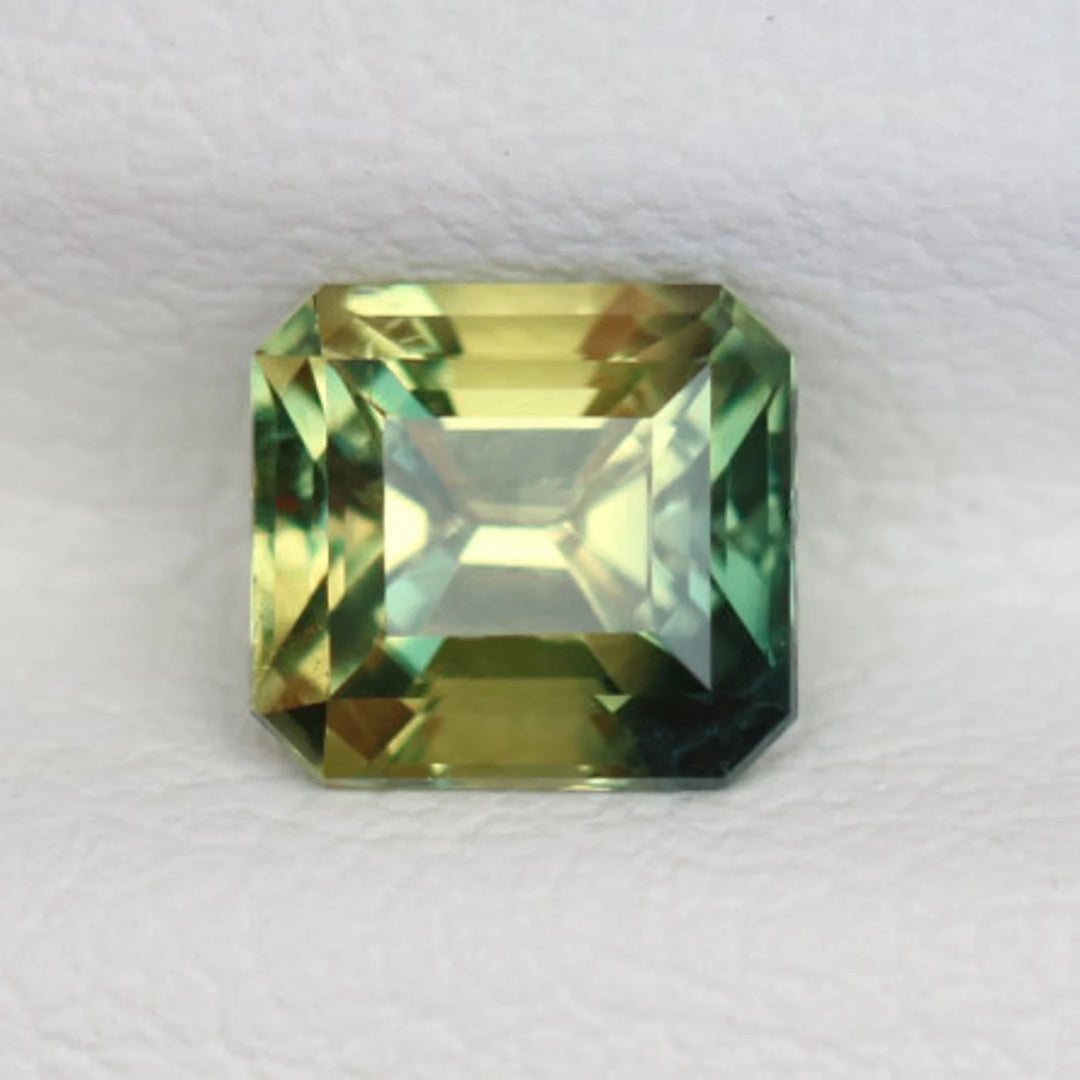 1.05 Ct Asscher Cut Bi-Color Yellow Green Sapphire, 5.6mm x 5.1mm x 4.0mm By Valley Rose