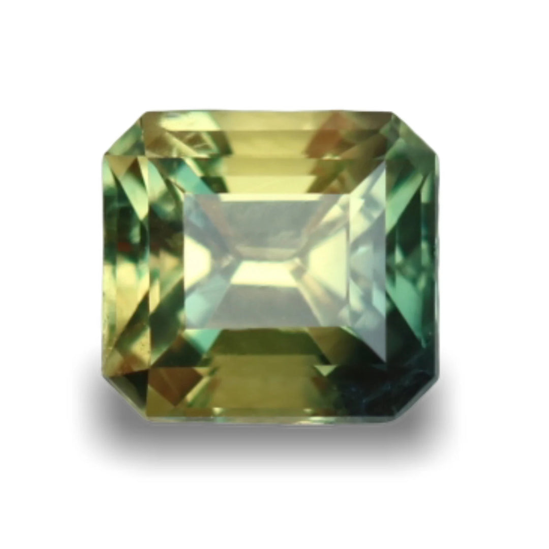 1.05 Ct Asscher Cut Bi-Color Yellow Green Sapphire, 5.6mm x 5.1mm x 4.0mm By Valley Rose