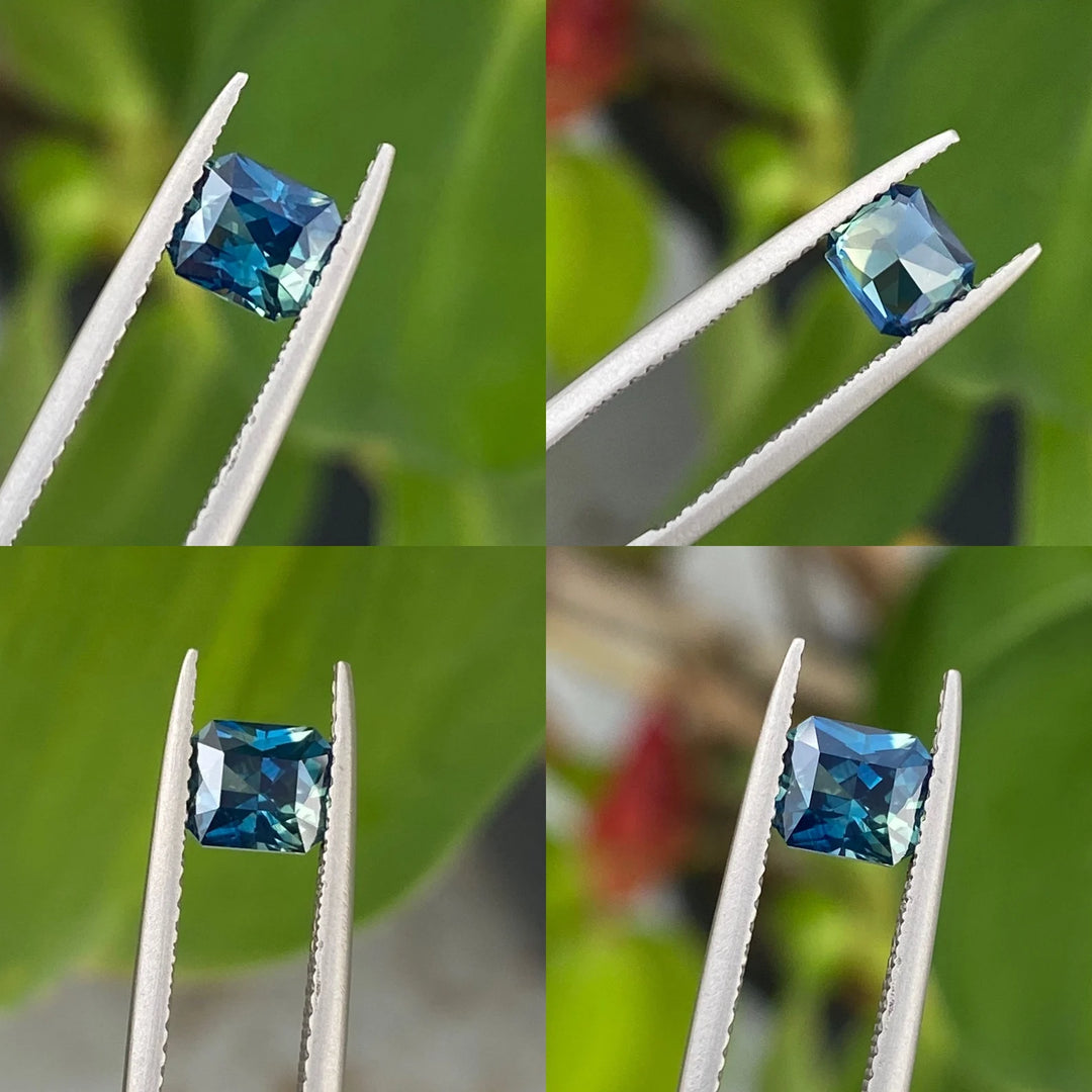 1.07 Ct Radiant Cut Bi-Color Blue Green Sapphire, 7mm x 5.0mm x 3.8mm By Valley Rose