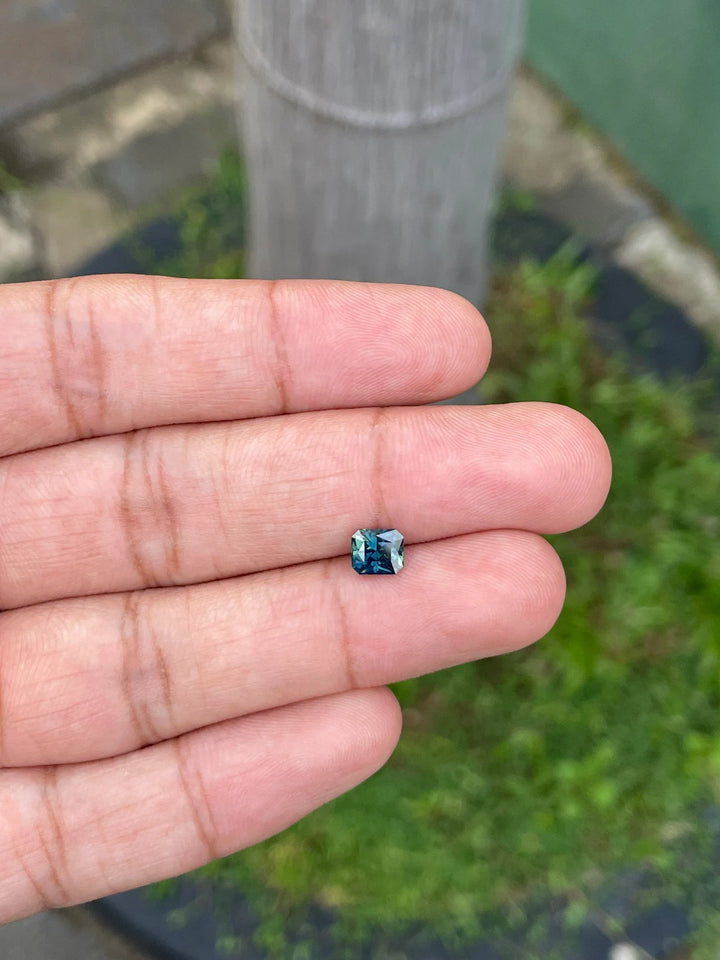1.07 Ct Radiant Cut Bi-Color Blue Green Sapphire, 7mm x 5.0mm x 3.8mm By Valley Rose
