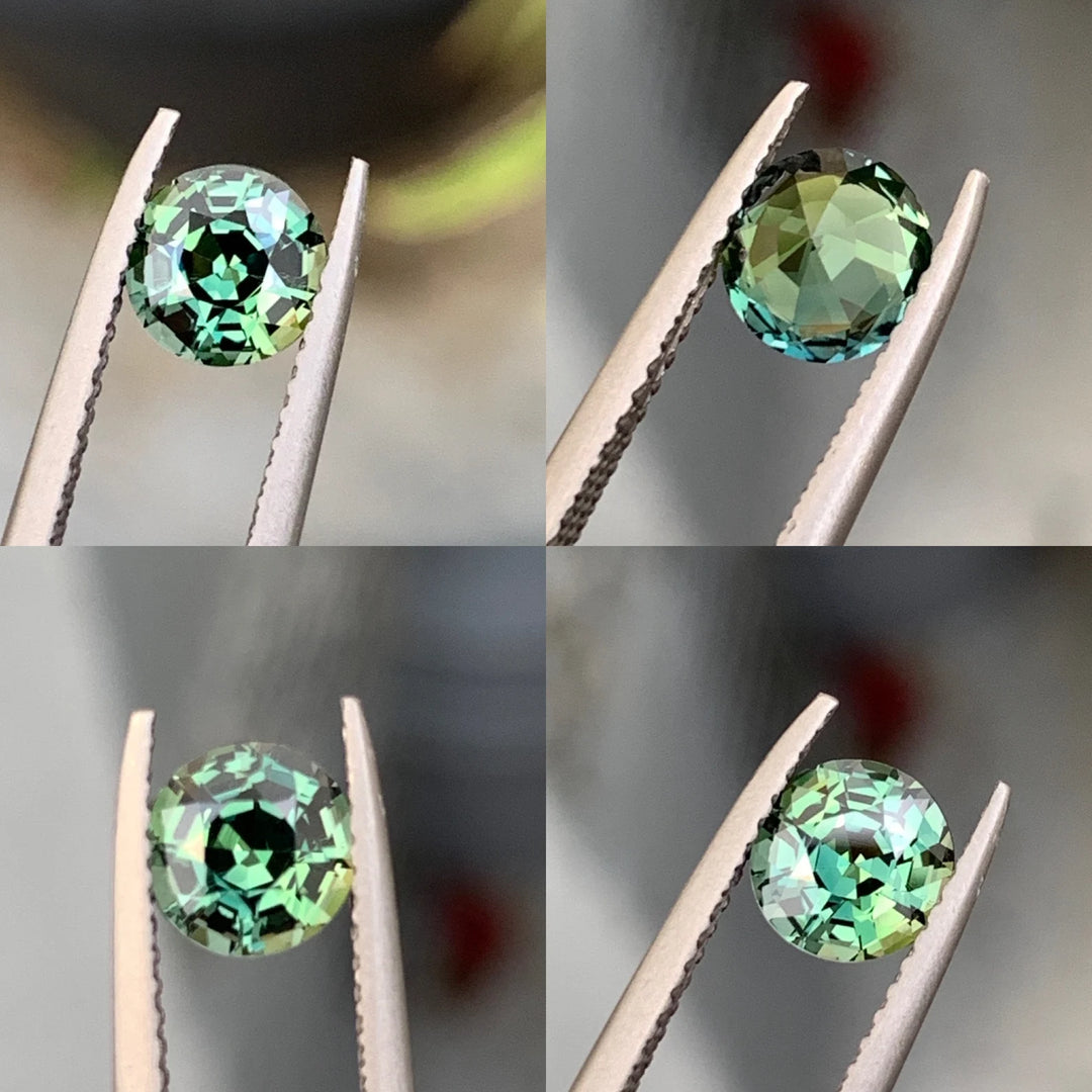 1.08 Ct Round Cut Bi-Color Teal Green Sapphire, 5.8mm x 5.8mm x 4.2mm By Valley Rose