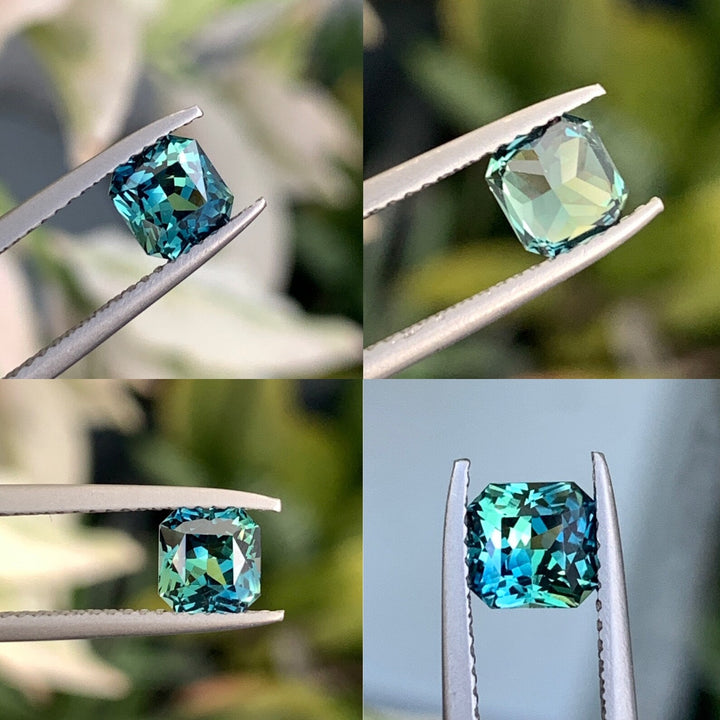 1.09 Ct Asscher Cut Bi-Color Teal Green Sapphire, 5.7mm x 5.4mm x 3.9mm By Valley Rose