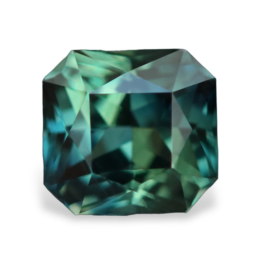 1.09 Ct Asscher Cut Bi-Color Teal Green Sapphire, 5.7mm x 5.4mm x 3.9mm By Valley Rose