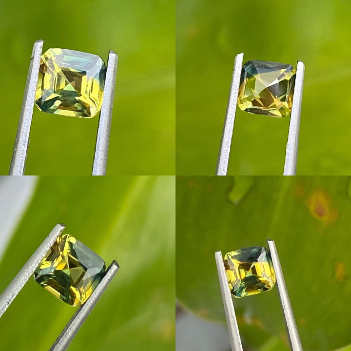 1.11 Ct Cushion Cut Bi-Color Yellow Green Sapphire, 5.8mm x 5.6mm x 3.8mm By Valley Rose