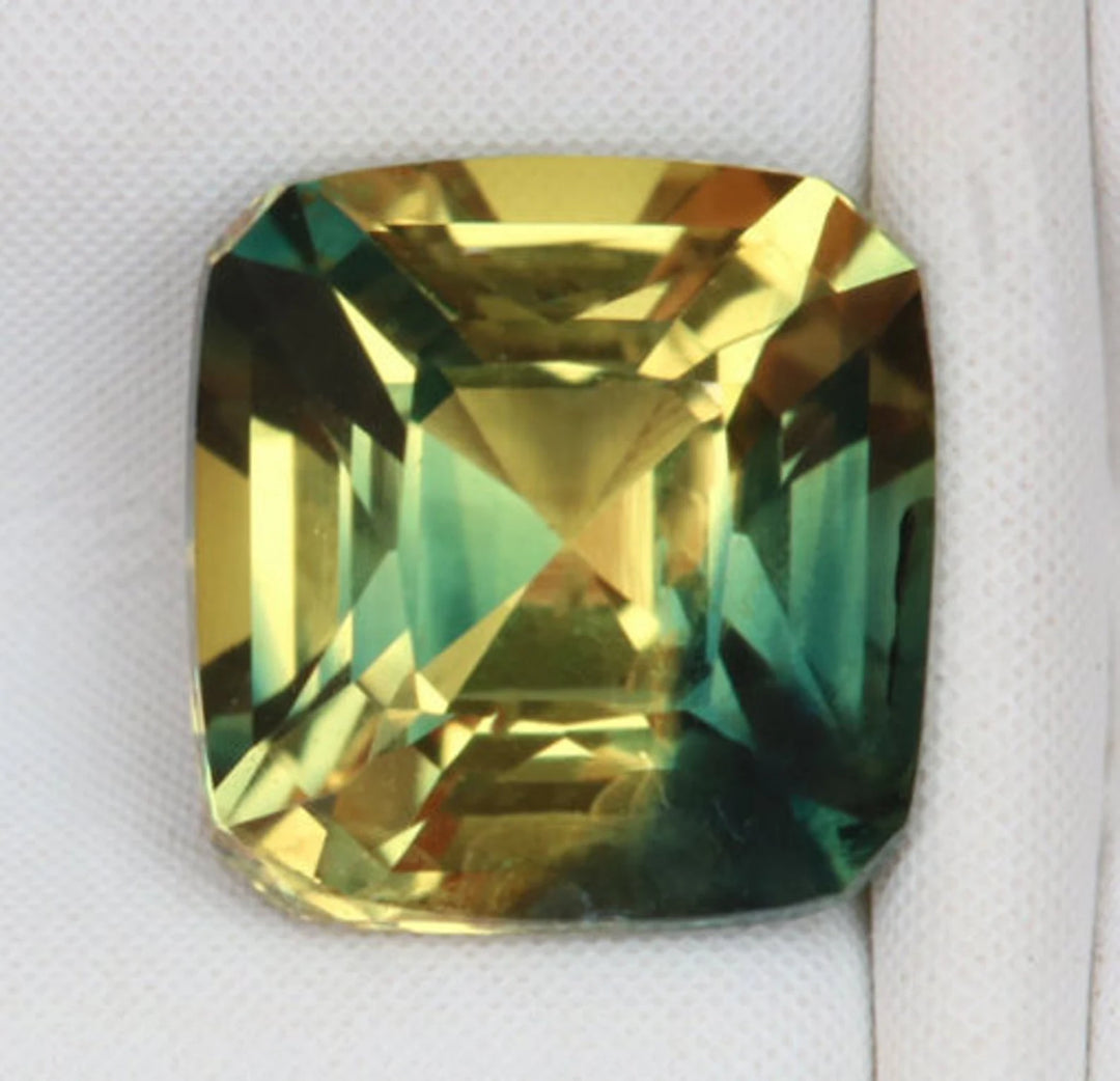 1.11 Ct Cushion Cut Bi-Color Yellow Green Sapphire, 5.8mm x 5.6mm x 3.8mm By Valley Rose