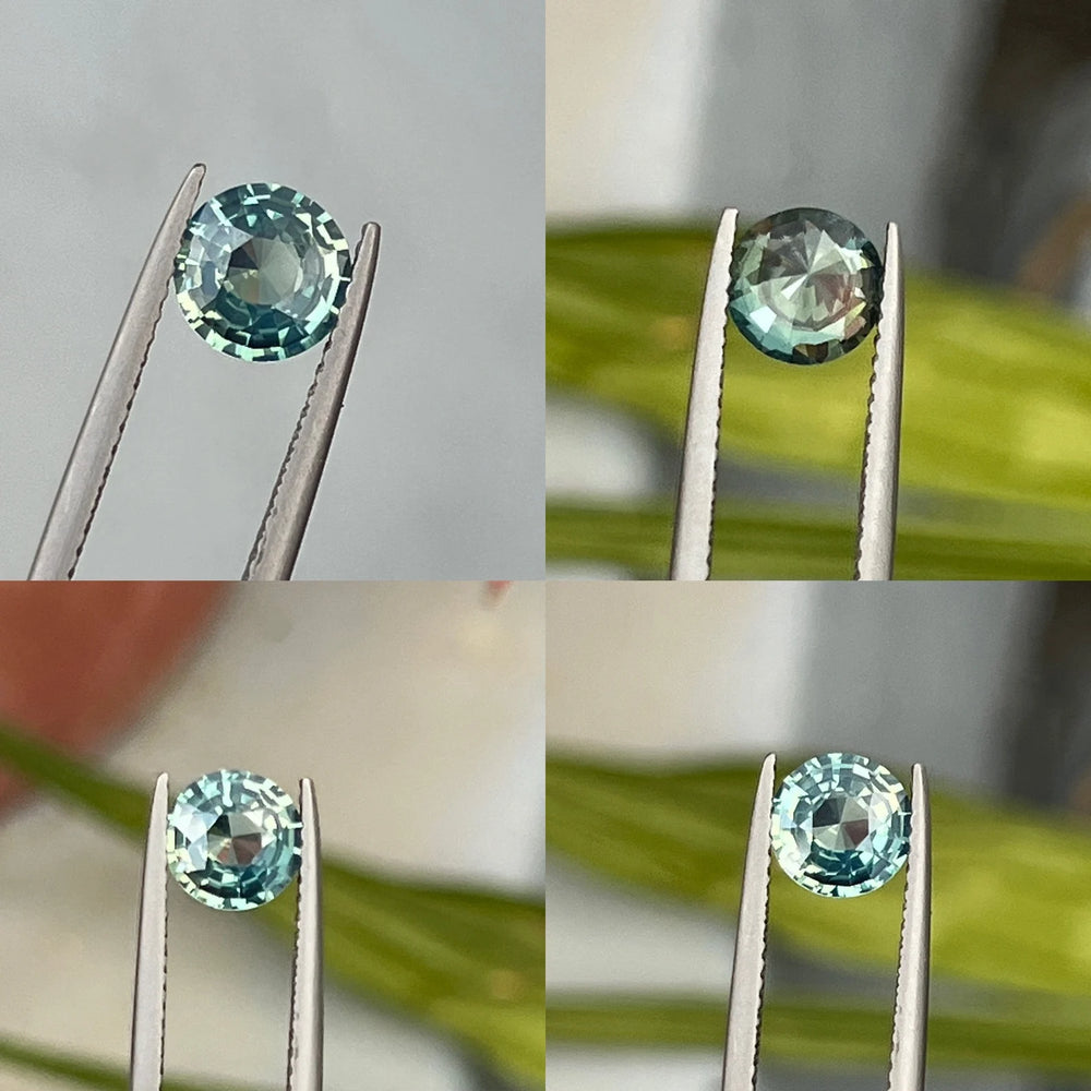1.11 Ct Round Cut Bi-Color Teal Green Sapphire, 6.5mm x 6.5mm x 3.4mm By Valley Rose