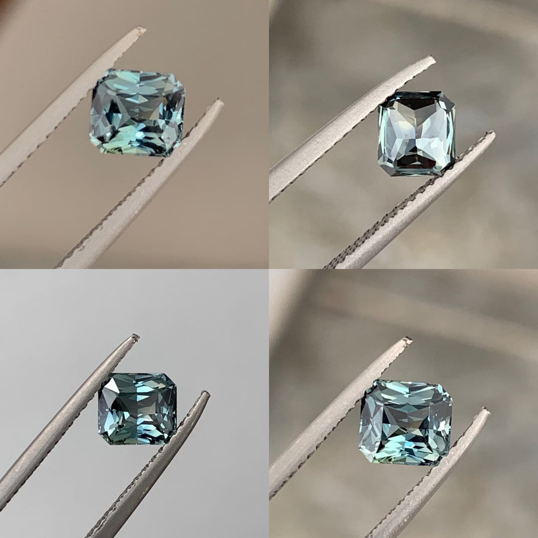 1.16 Ct Asscher Cut Bi-Color Teal Green Sapphire, 5.9mm x 5.4mm x 3.6mm By Valley Rose