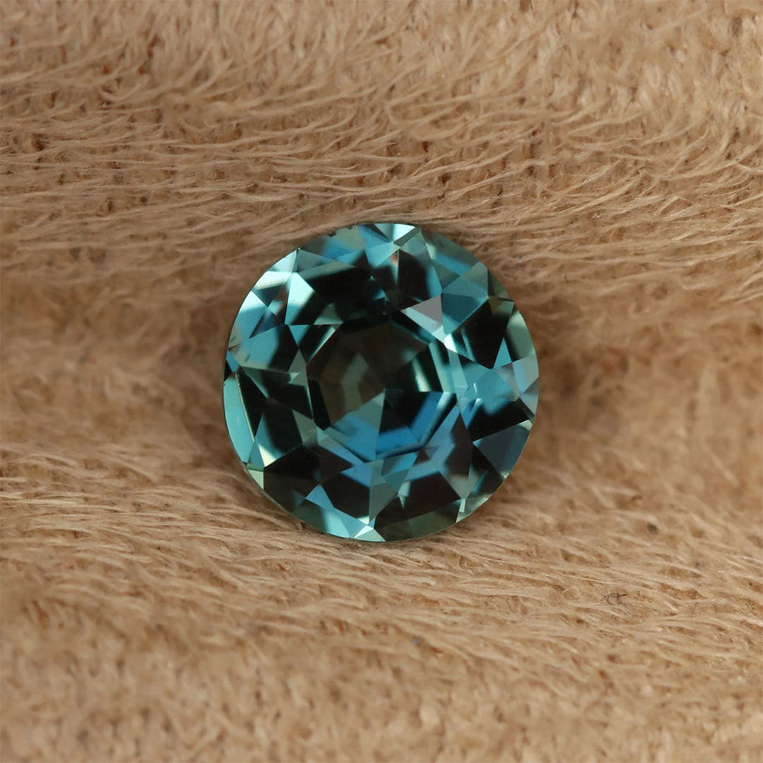 1.16 Ct Round Cut Blue Teal Sapphire, 6.4mm x 6.3mm x 3.7mm By Valley Rose