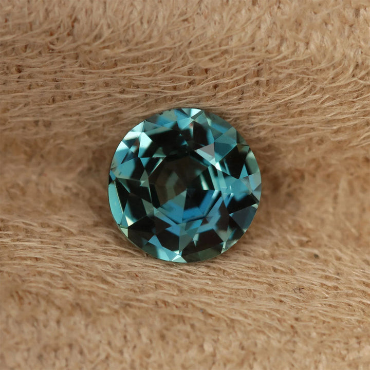 1.16 Ct Round Cut Blue Teal Sapphire, 6.4mm x 6.3mm x 3.7mm By Valley Rose