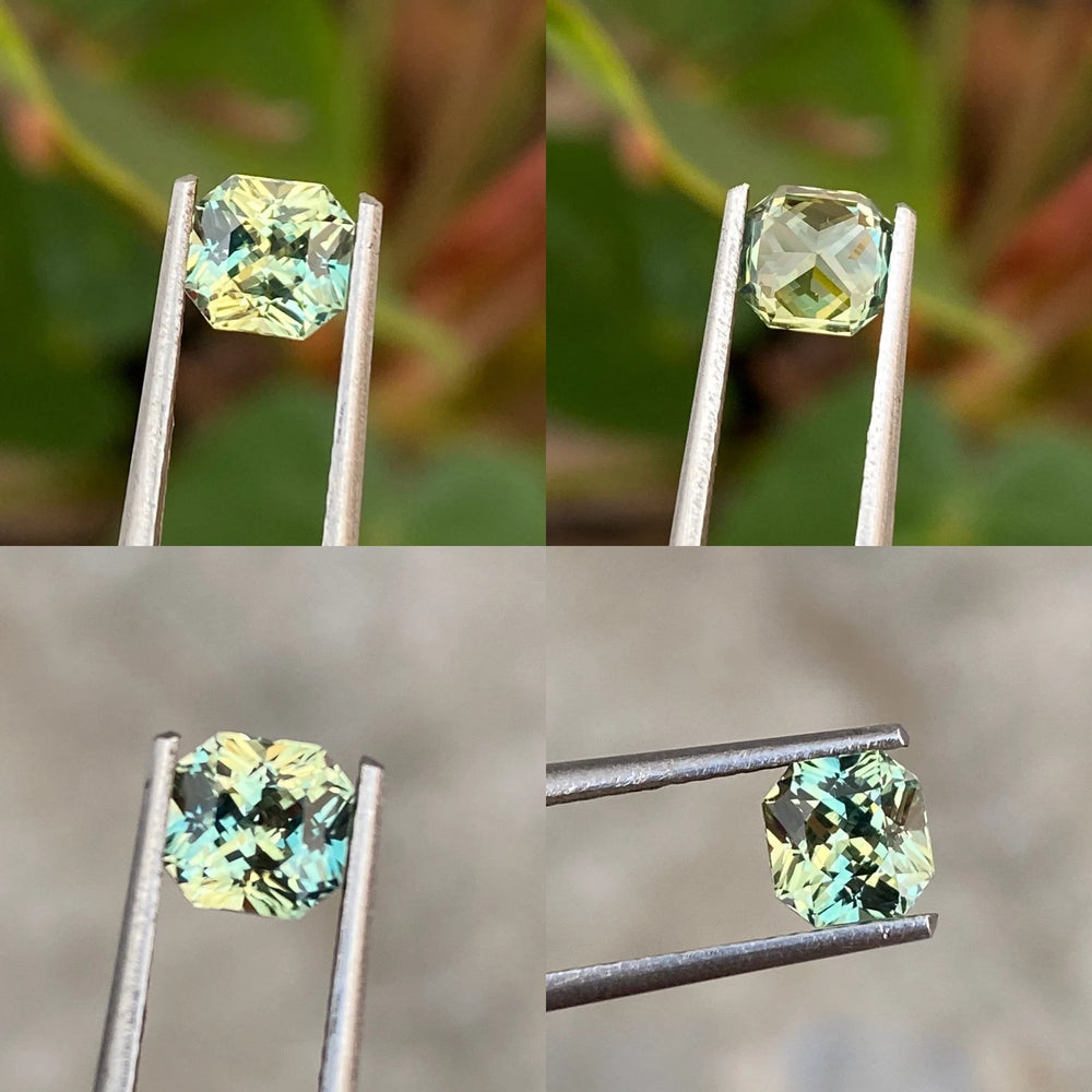1.18 Ct Asscher Cut Bi-Color Teal Yellow Sapphire, 5.7mm x 5.5mm x 4mm By Valley Rose