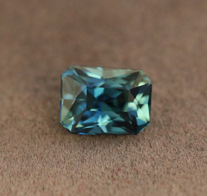 1.20 Ct Radiant Cut Bi-Color Teal Green Sapphire, 6.6mm x 5.0mm x 3.8mm By Valley Rose