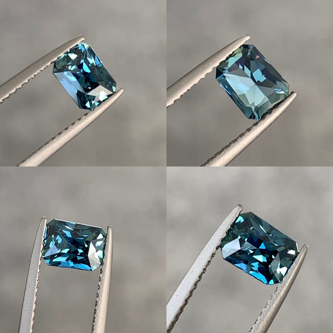 1.20 Ct Radiant Cut Bi-Color Teal Green Sapphire, 6.6mm x 5.0mm x 3.8mm By Valley Rose