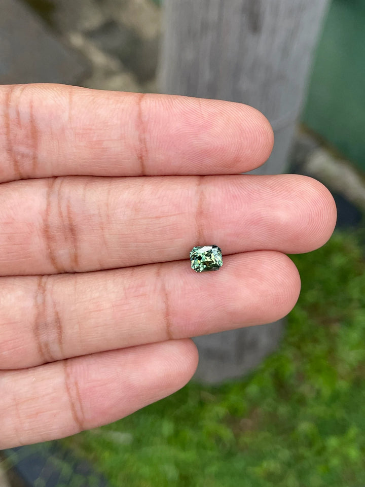 1.21 Ct Radiant Cut Bi-Color Green Yellow Sapphire, 5.8mm x 4.8mm x 4.3mm By Valley Rose