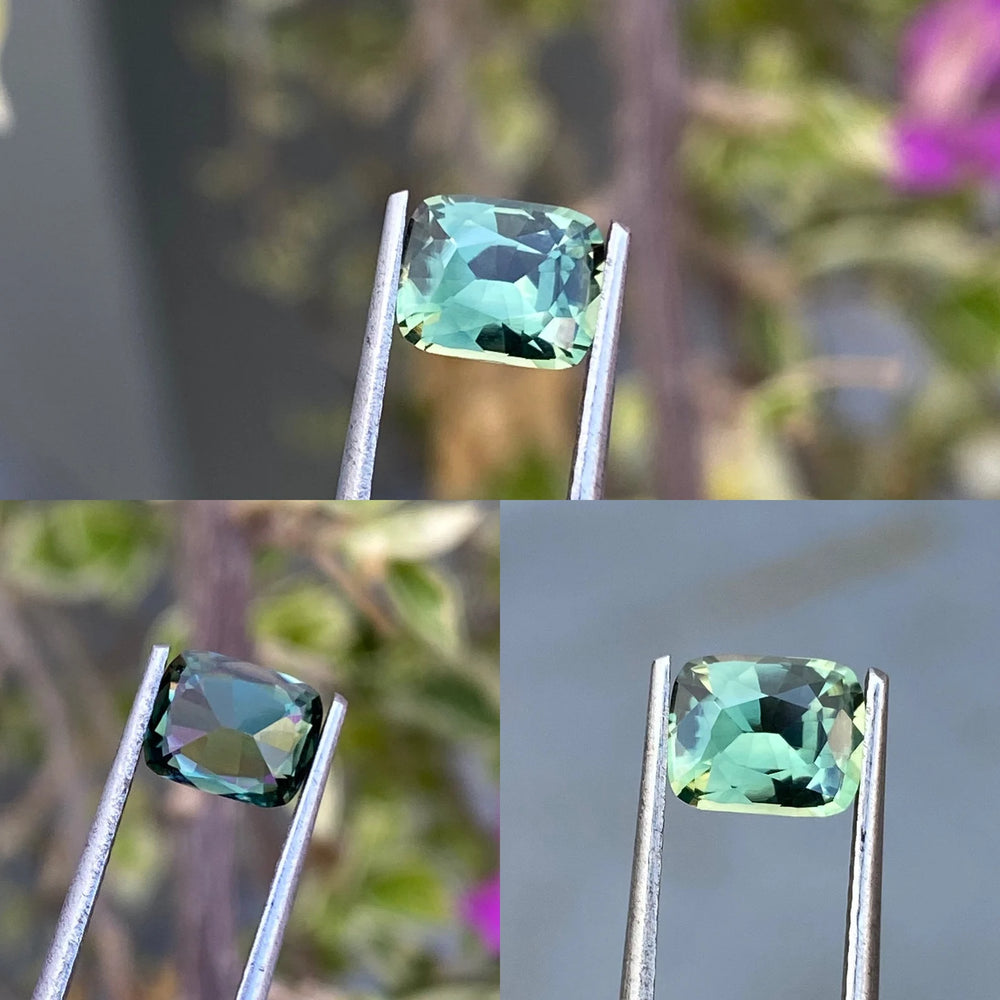 1.24 Ct Cushion Cut Bi-Color Teal Green Sapphire, 7.0mm x 5.6mm x 3.5mm By Valley Rose