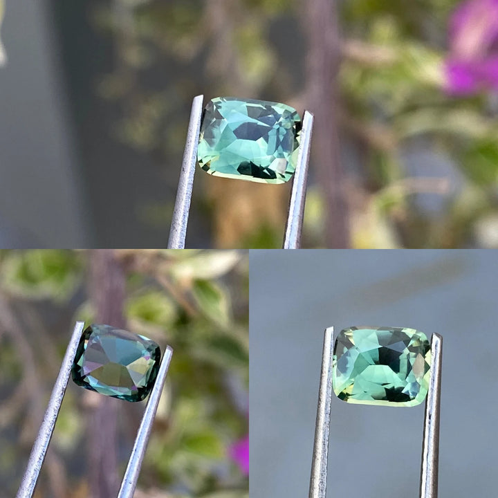 1.24 Ct Cushion Cut Bi-Color Teal Green Sapphire, 7.0mm x 5.6mm x 3.5mm By Valley Rose