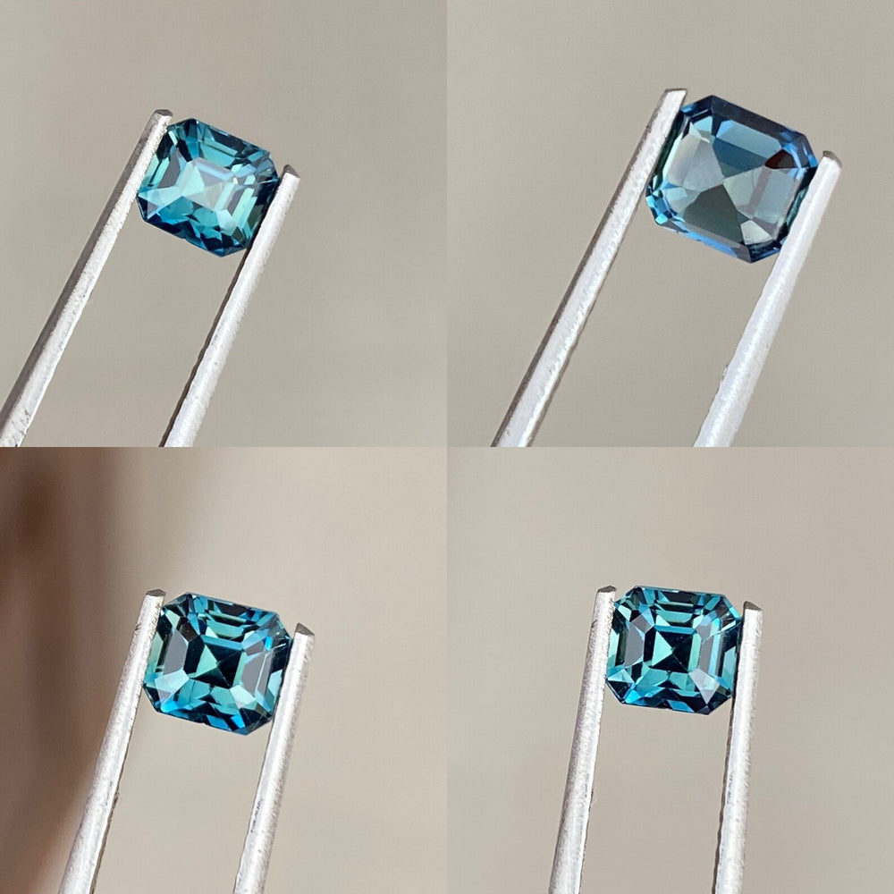 1.27 Ct Asscher Cut Bi-Color Teal Green Sapphire, 5.6mm x 5.2mm x 4.5mm By Valley Rose