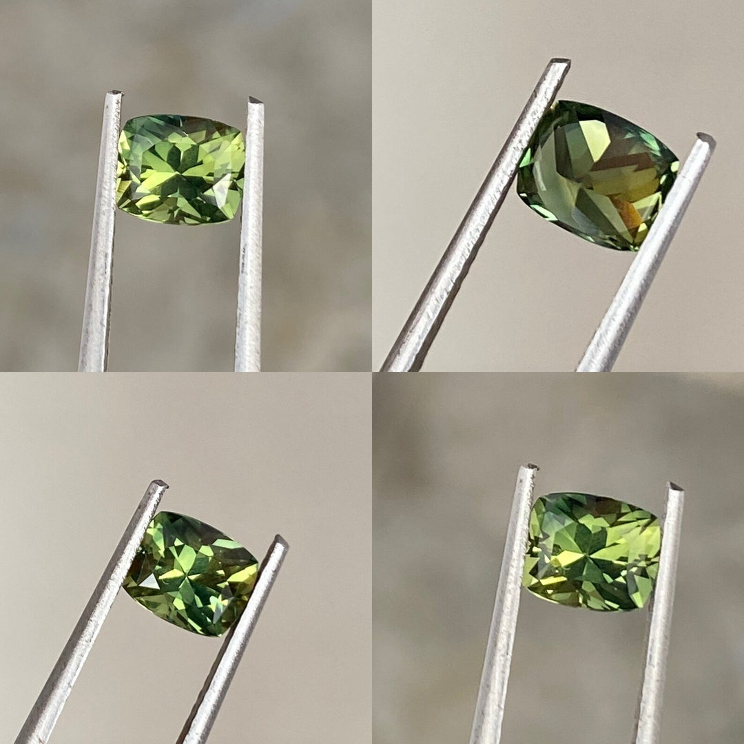 1.27 Ct Cushion Cut Bi-Color Green Yellow Sapphire, 6.5mm x 5.4mm x 4.4mm By Valley Rose