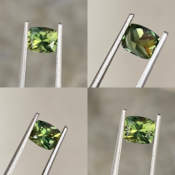 1.27 Ct Cushion Cut Bi-Color Green Yellow Sapphire, 6.5mm x 5.4mm x 4.4mm By Valley Rose