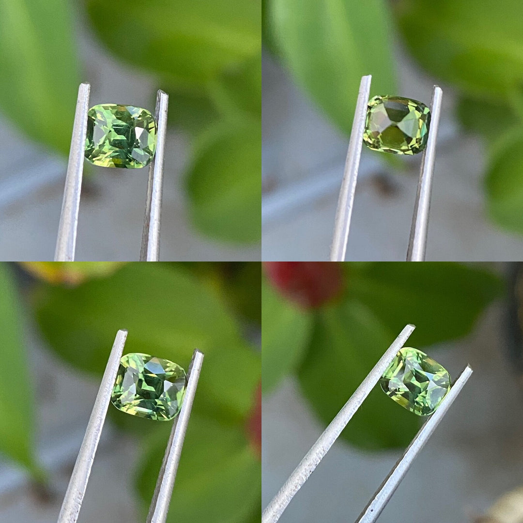 1.34 Ct Cushion Cut Bi-Color Green Yellow Sapphire, 6.3mm x 5.3mm x 4.3mm By Valley Rose
